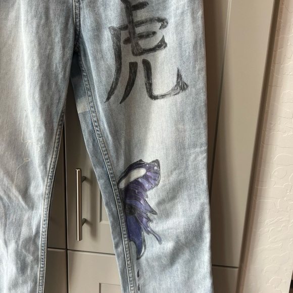 Unif Custon Hand Painted Reworked Straight Leg Acid Washed Jeans 27 Small Doodle - Picture 3 of 13